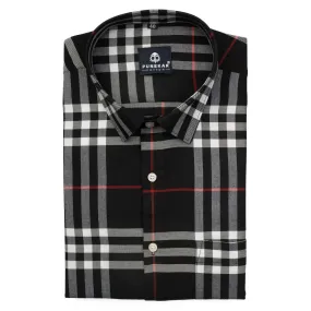 Black Color Tartan Checks Cotton Causal Shirt For Men