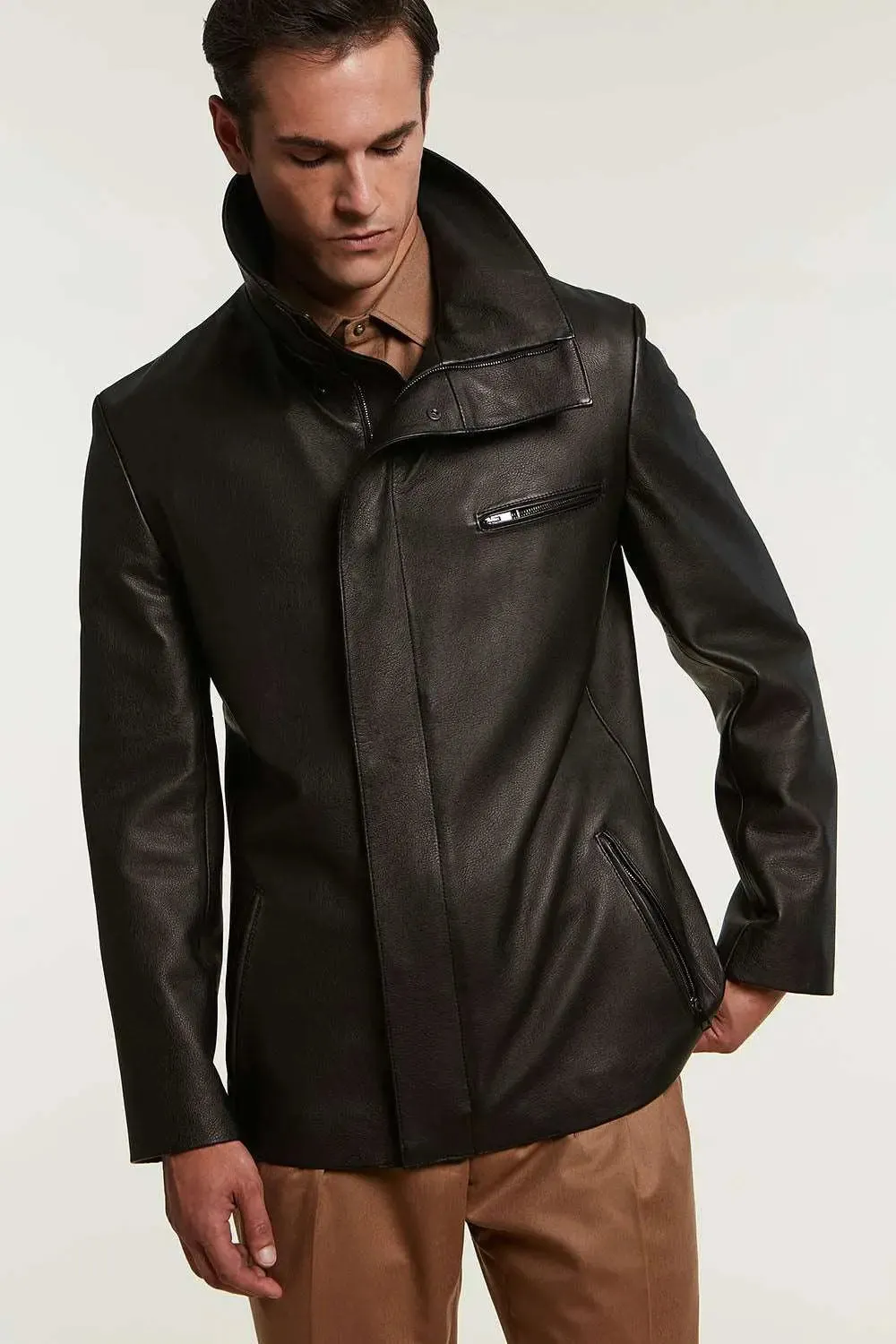 Black long leather jacket mens