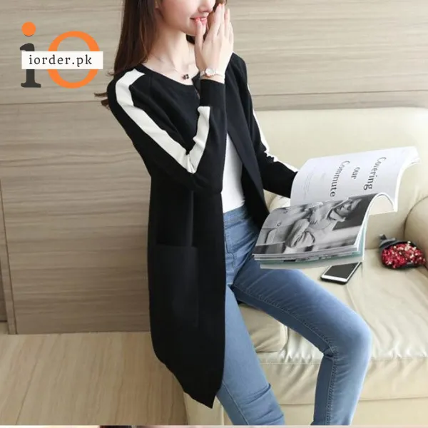 Black Western Stripe Long Sleeve Cardigan