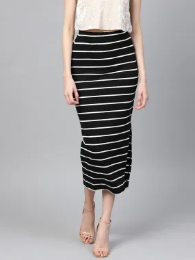 Black White Stripe Maxi Pencil Skirt