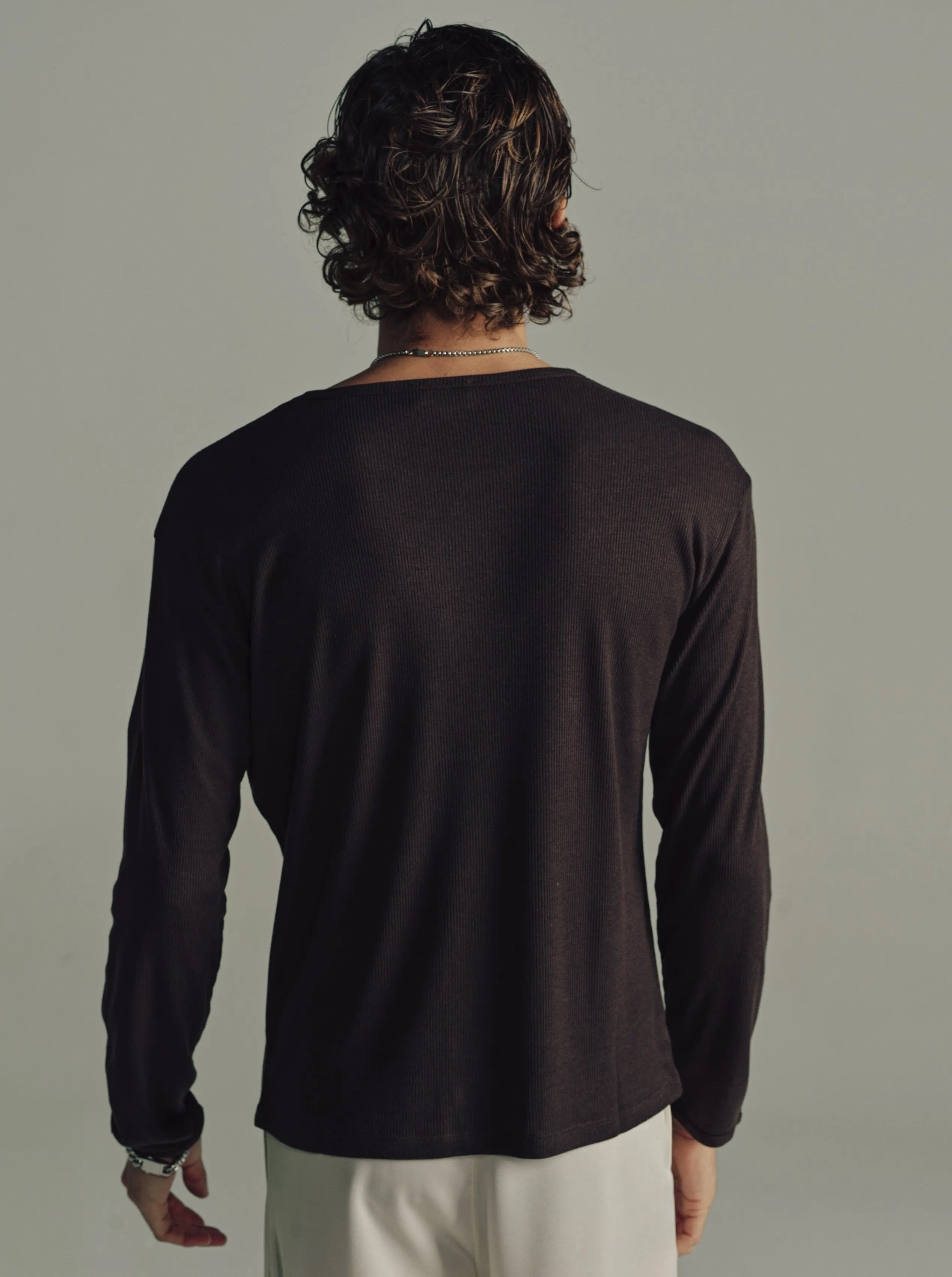 Brown Dias Cortez Long Sleeve Ribbed Tee