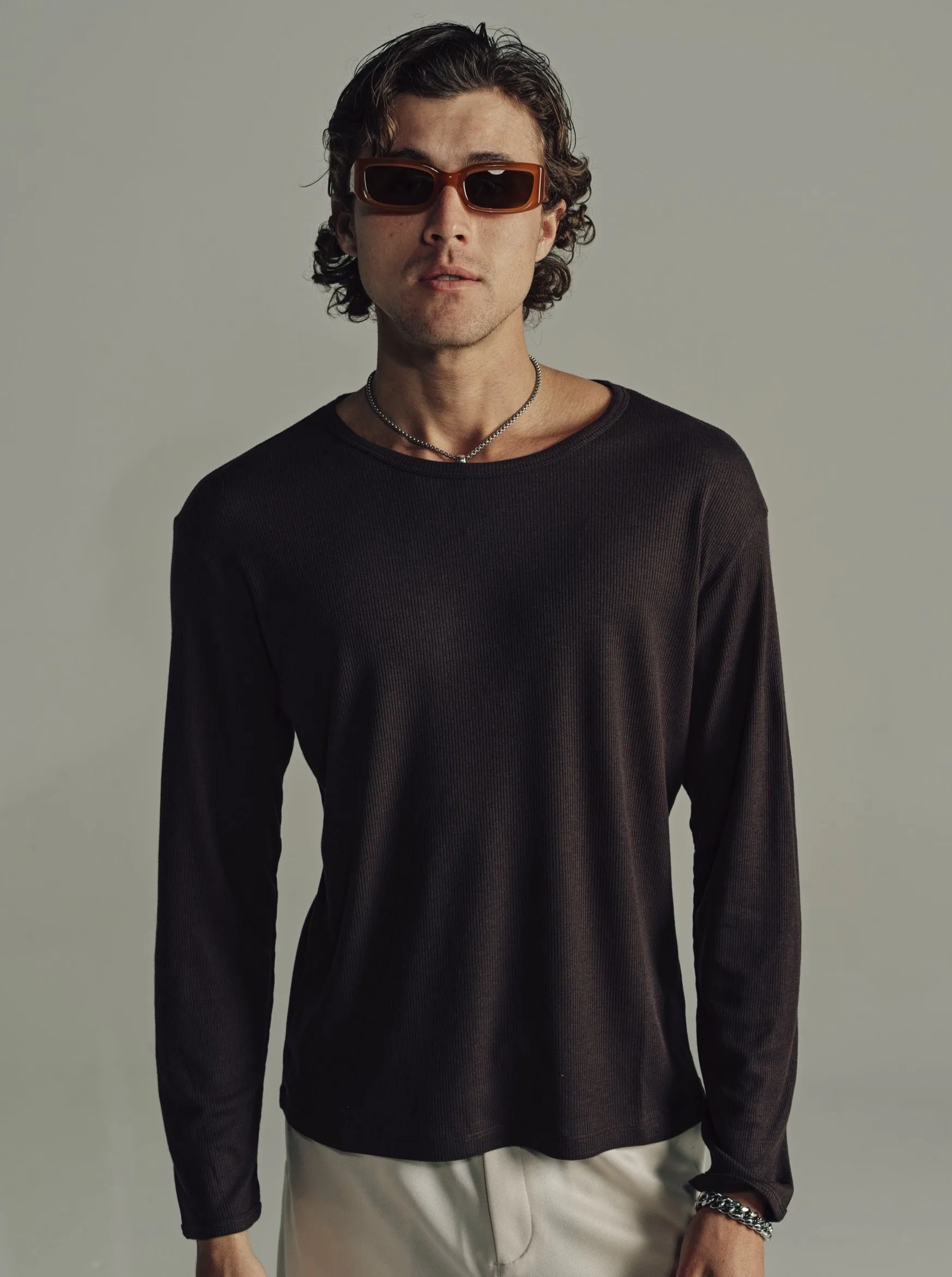 Brown Dias Cortez Long Sleeve Ribbed Tee