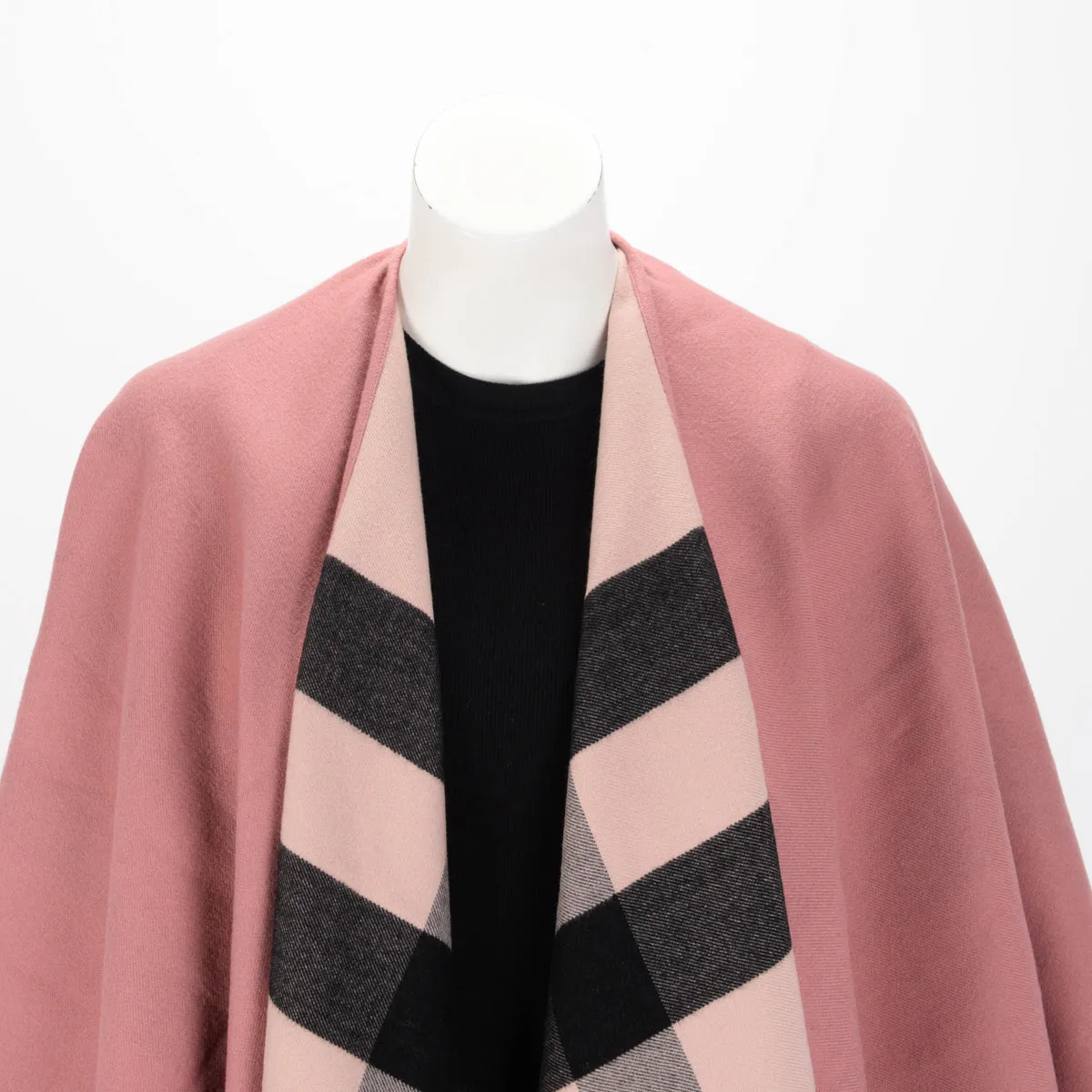 Burberry Pink Wool Reversible Check Poncho