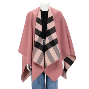 Burberry Pink Wool Reversible Check Poncho