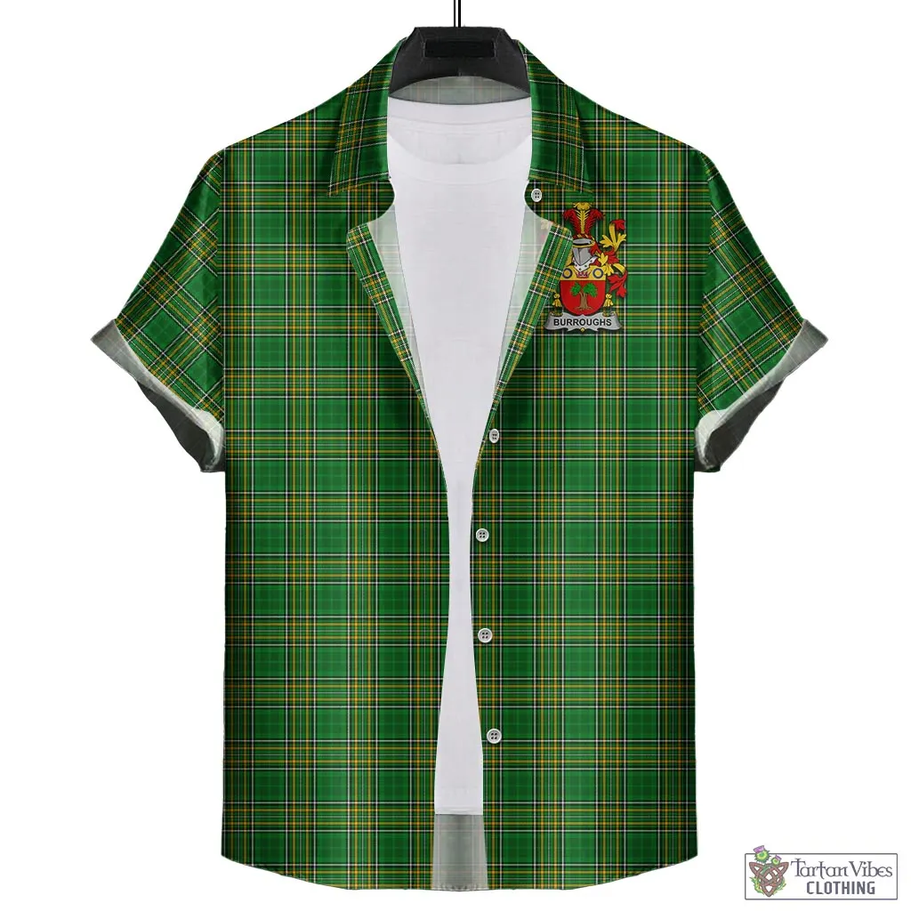 Burroughs Irish Clan Tartan Short Sleeve Button Up with Coat of Arms