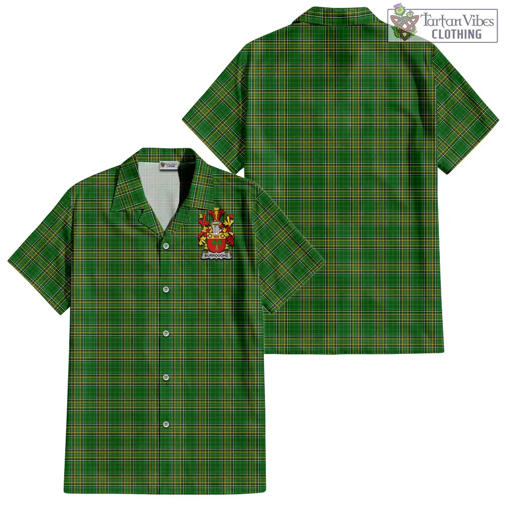 Burroughs Irish Clan Tartan Short Sleeve Button Up with Coat of Arms