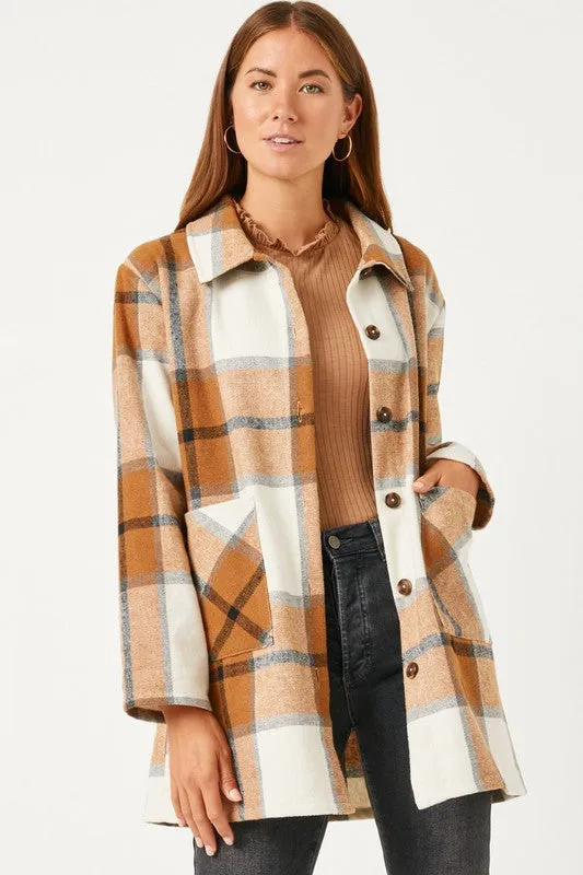 Camel Plaid Button Up Shacket | FINAL SALE