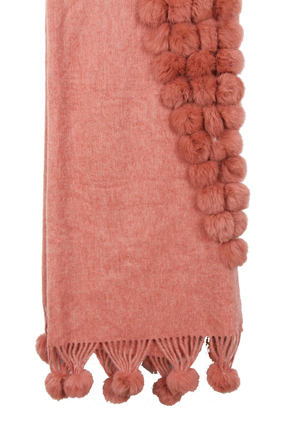 Cashmere & Wool Shawl With Multiple Fur Pom Poms