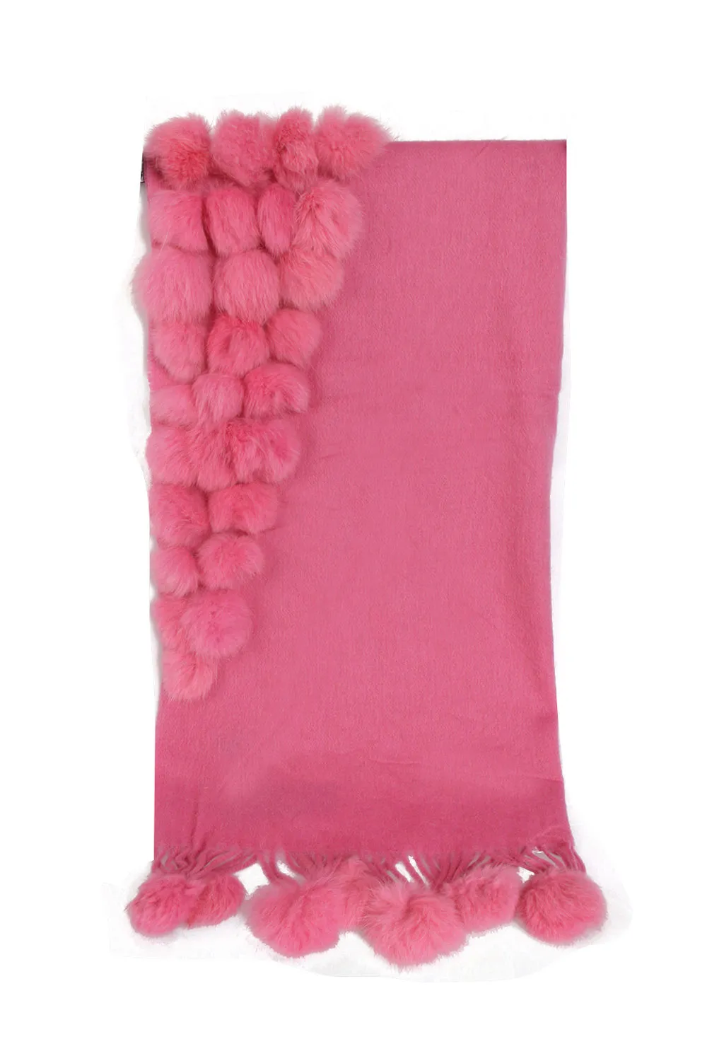 Cashmere & Wool Shawl With Multiple Fur Pom Poms