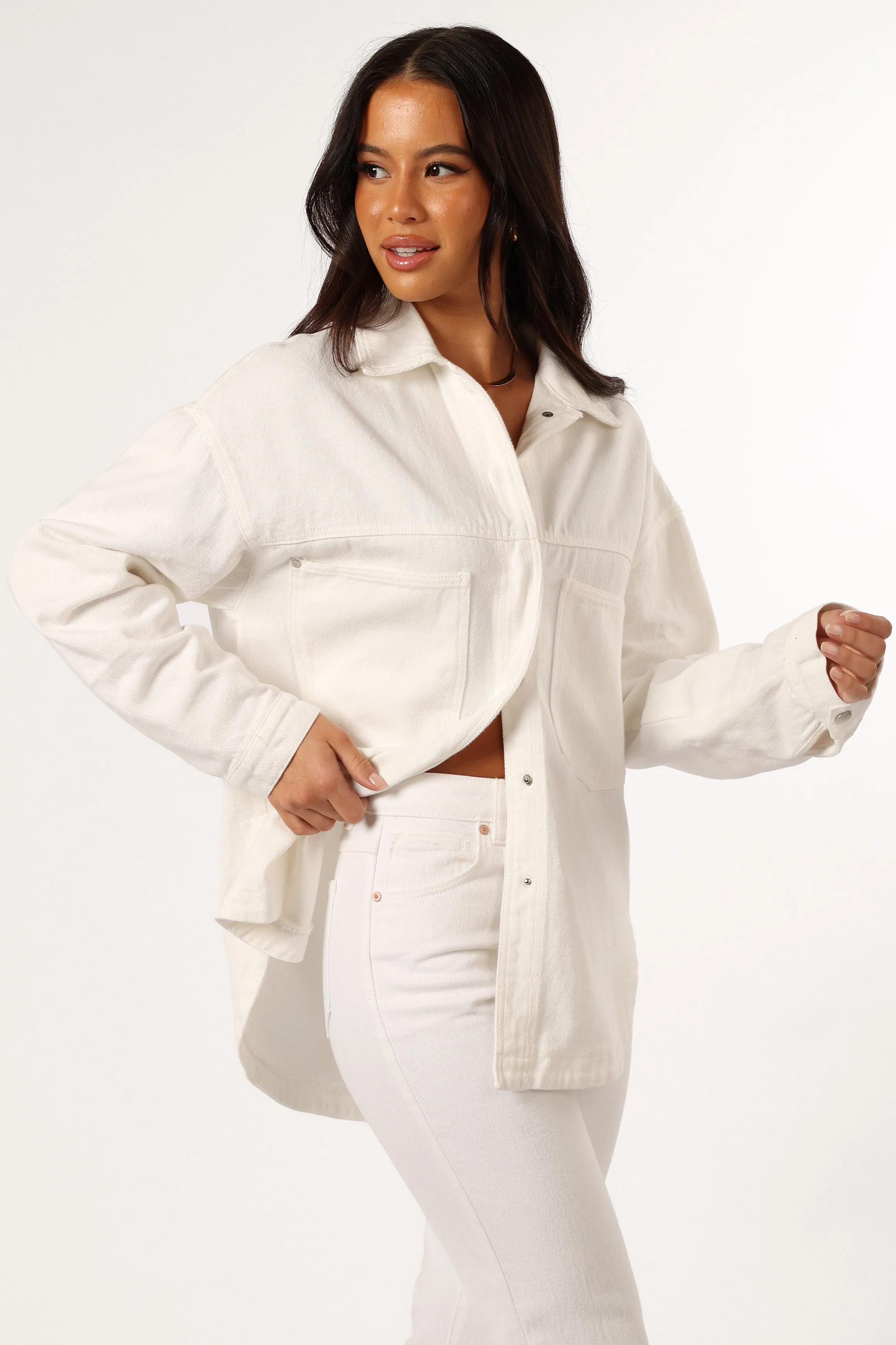 Cassie Oversized Denim Shacket - Ivory