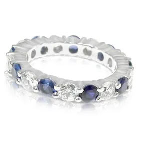 Certified 4.30CT Round Cut Diamond and Blue Sapphires Eternity Ring in Platinum