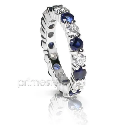 Certified 4.30CT Round Cut Diamond and Blue Sapphires Eternity Ring in Platinum