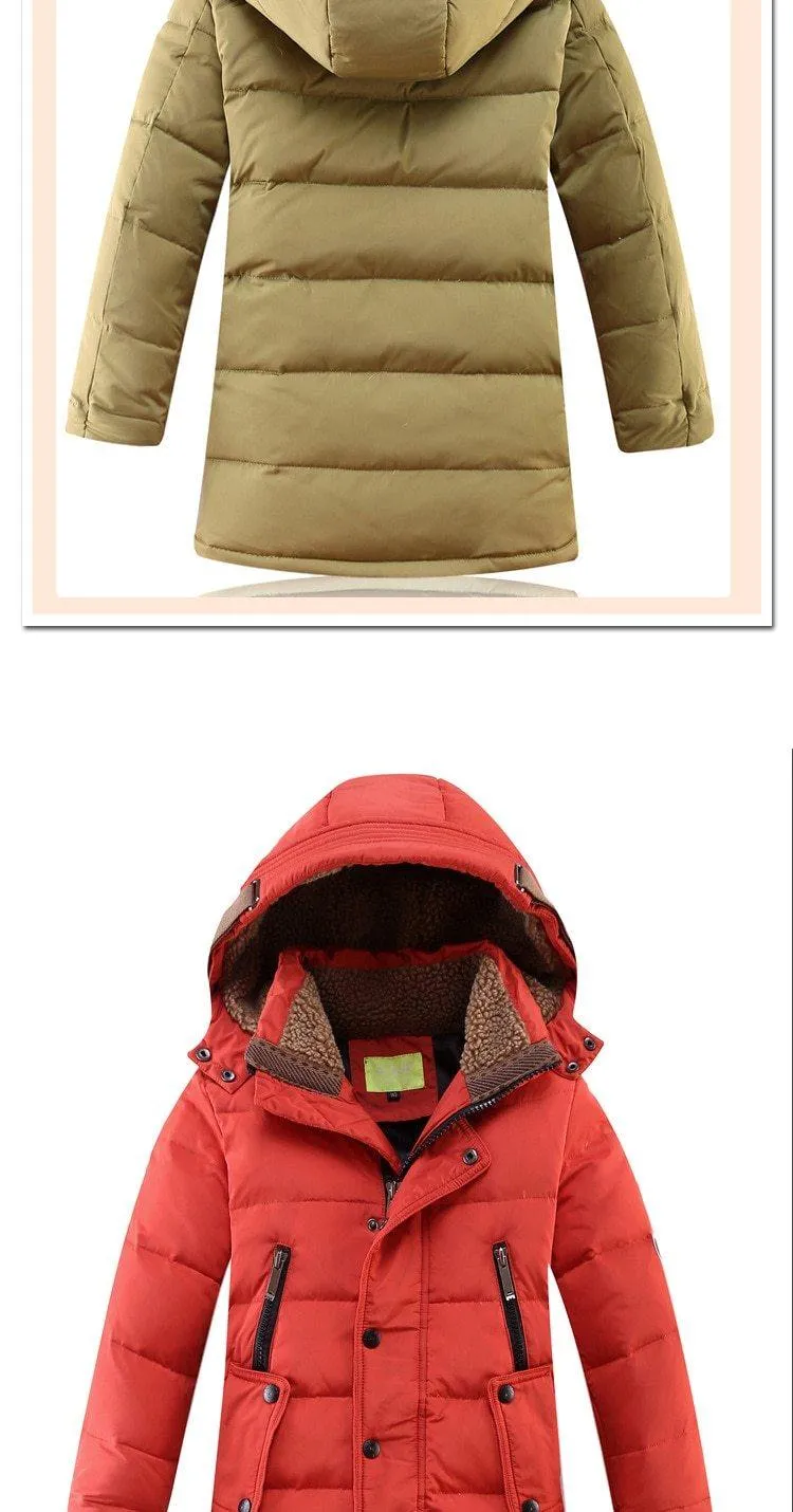 Children's Winter Duck Down Padded Big Boys Warm Winter Down Coat Thickening Outerwear Jacket