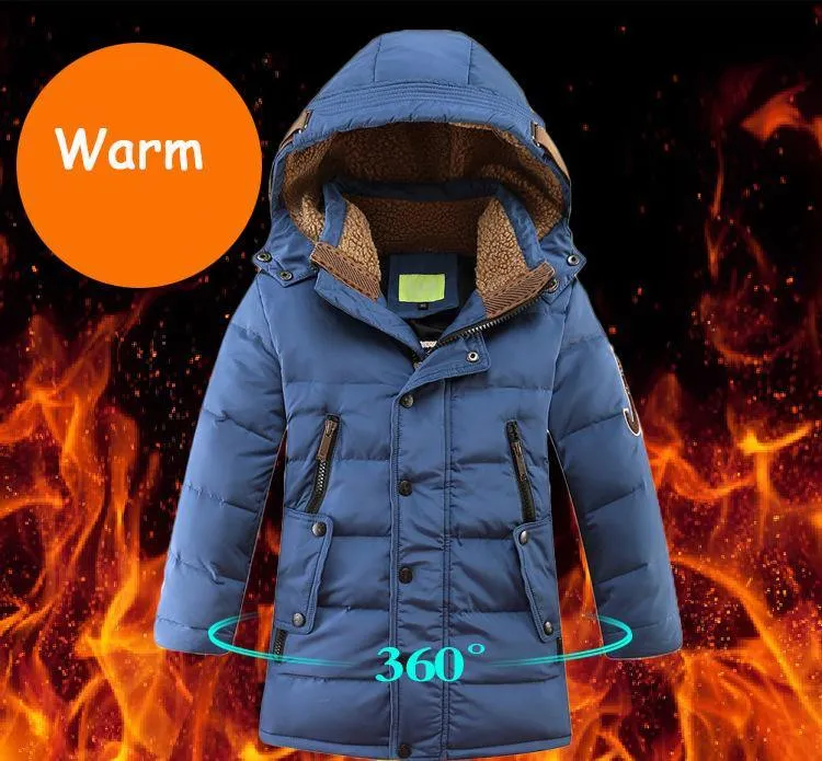 Children's Winter Duck Down Padded Big Boys Warm Winter Down Coat Thickening Outerwear Jacket