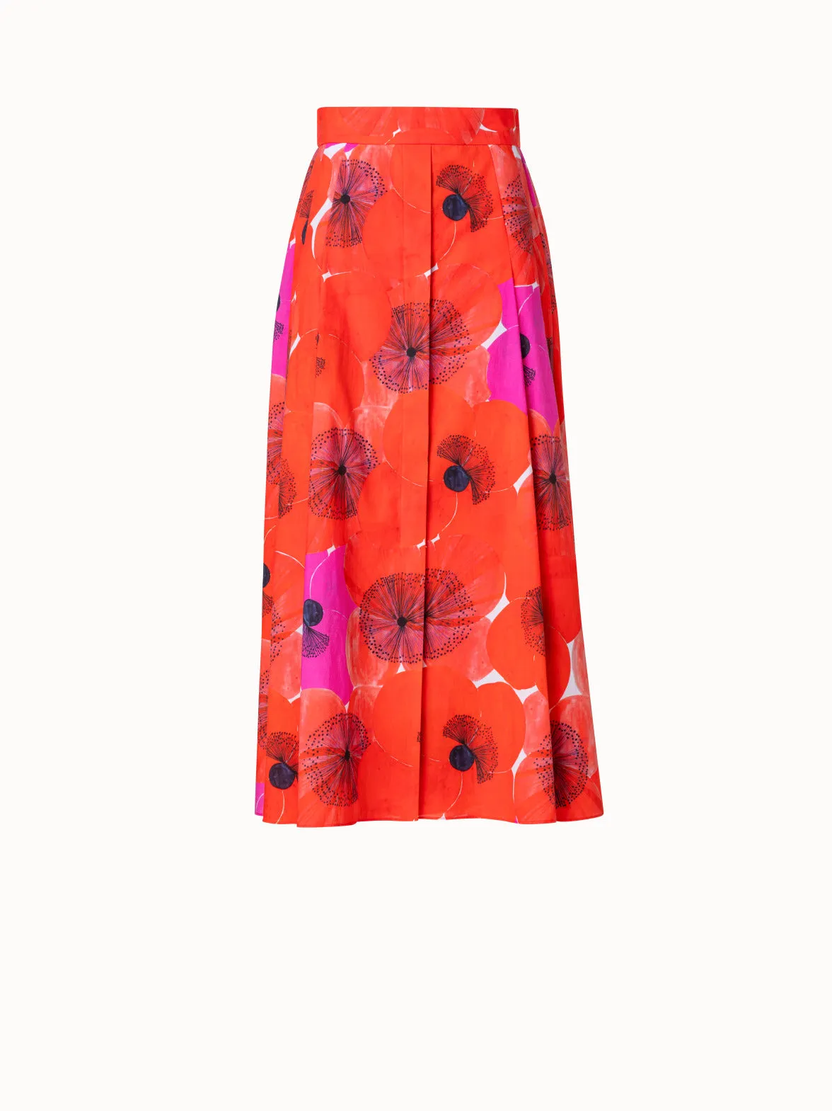 Cotton Voile A-line Skirt with Poppy Print