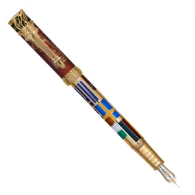 David Oscarson Ellis Island Translucent Ruby Red Hard Enamel with Gold Vermeil Fountain Pen