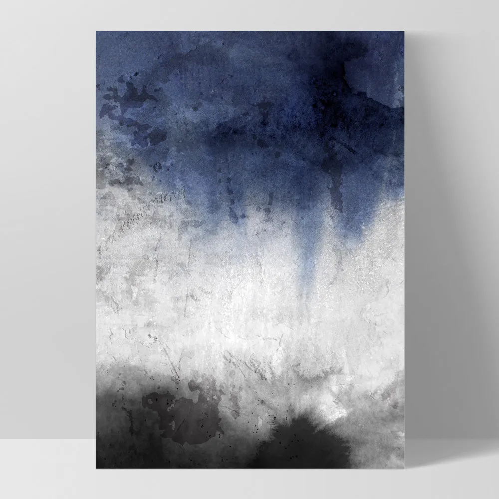 Distressed Black & Blues Abstract II - Art Print