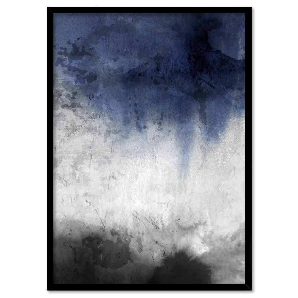 Distressed Black & Blues Abstract II - Art Print