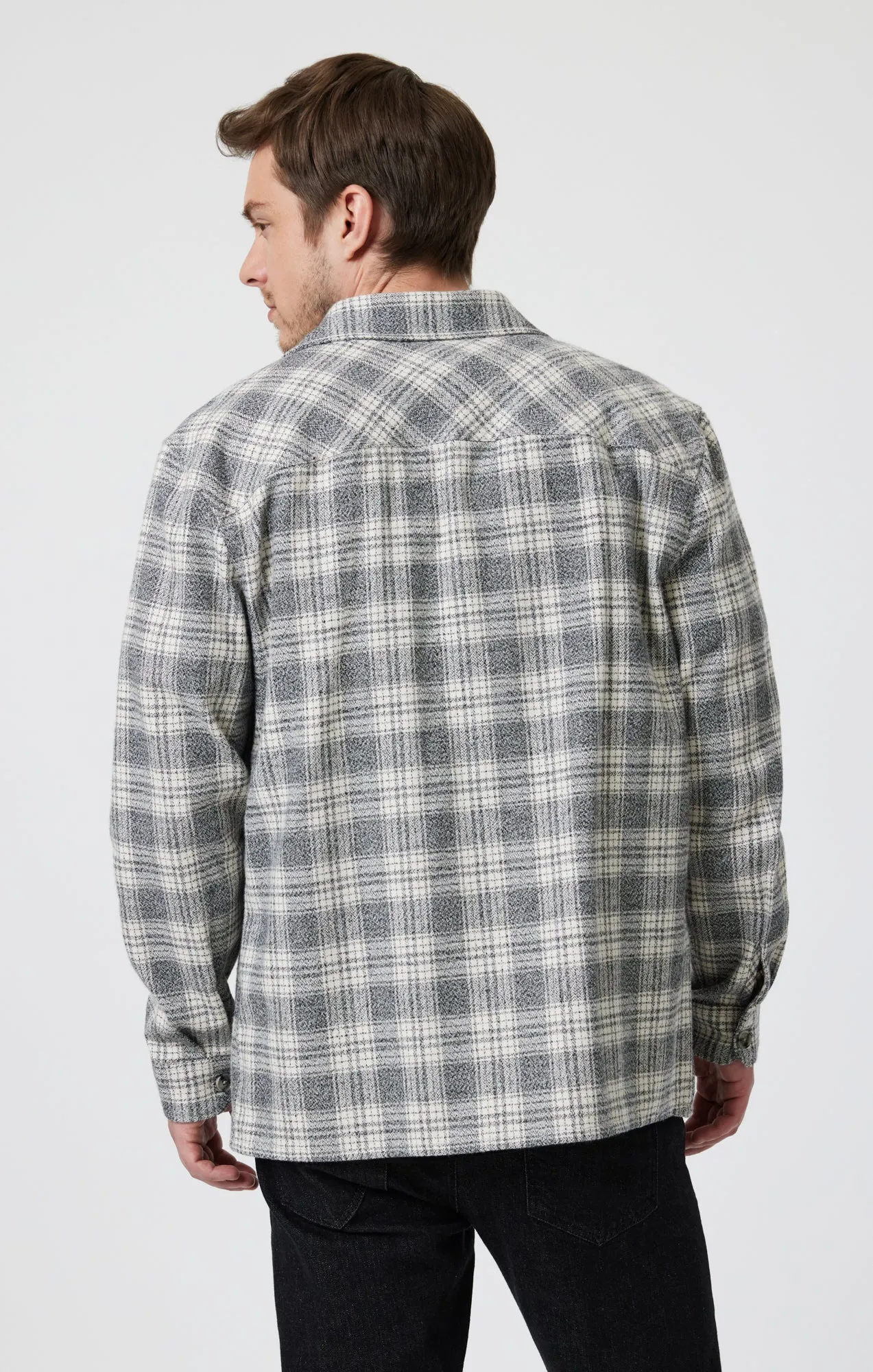 DOUBLE POCKET CHECK SHIRT IN GREY MARL CHECK