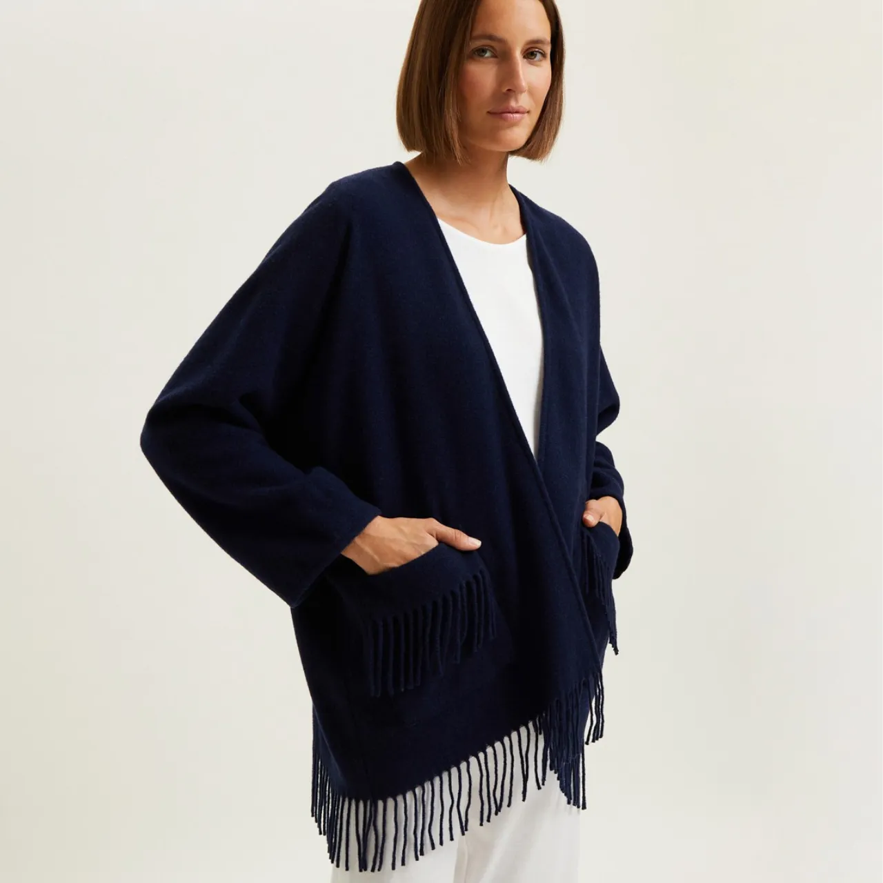 Eponyme Wool Short Poncho in Heather Blue