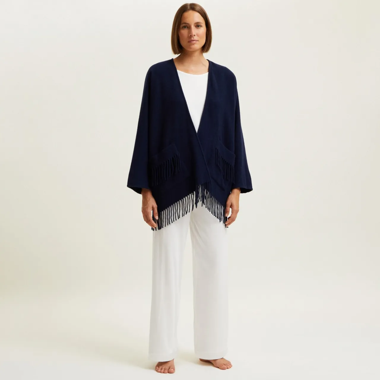 Eponyme Wool Short Poncho in Heather Blue