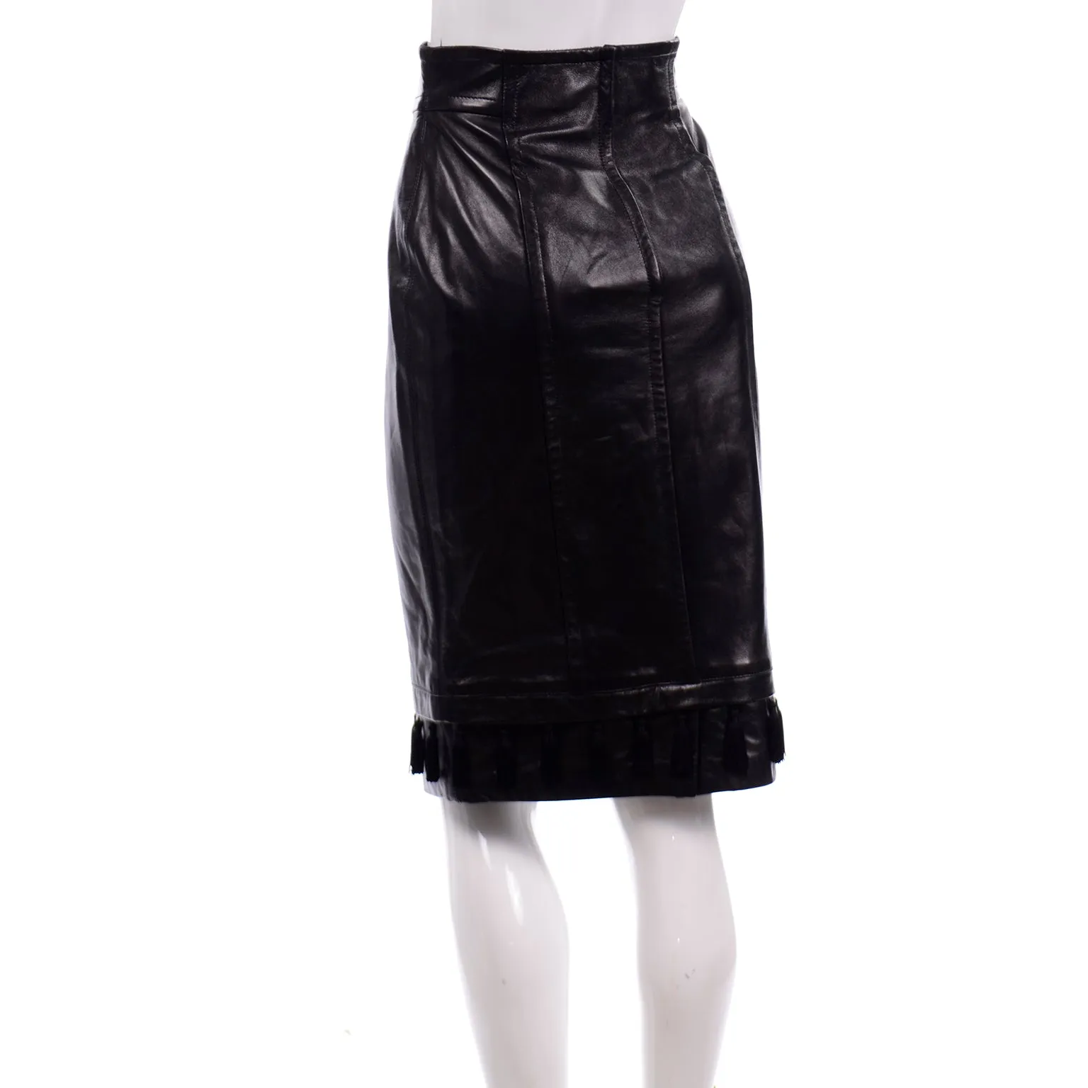 Escada Margaretha Ley Black Leather Tassel Skirt Deadstock New W Tags