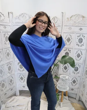 Fair Trade V Neck Cashmere Poncho - Blue