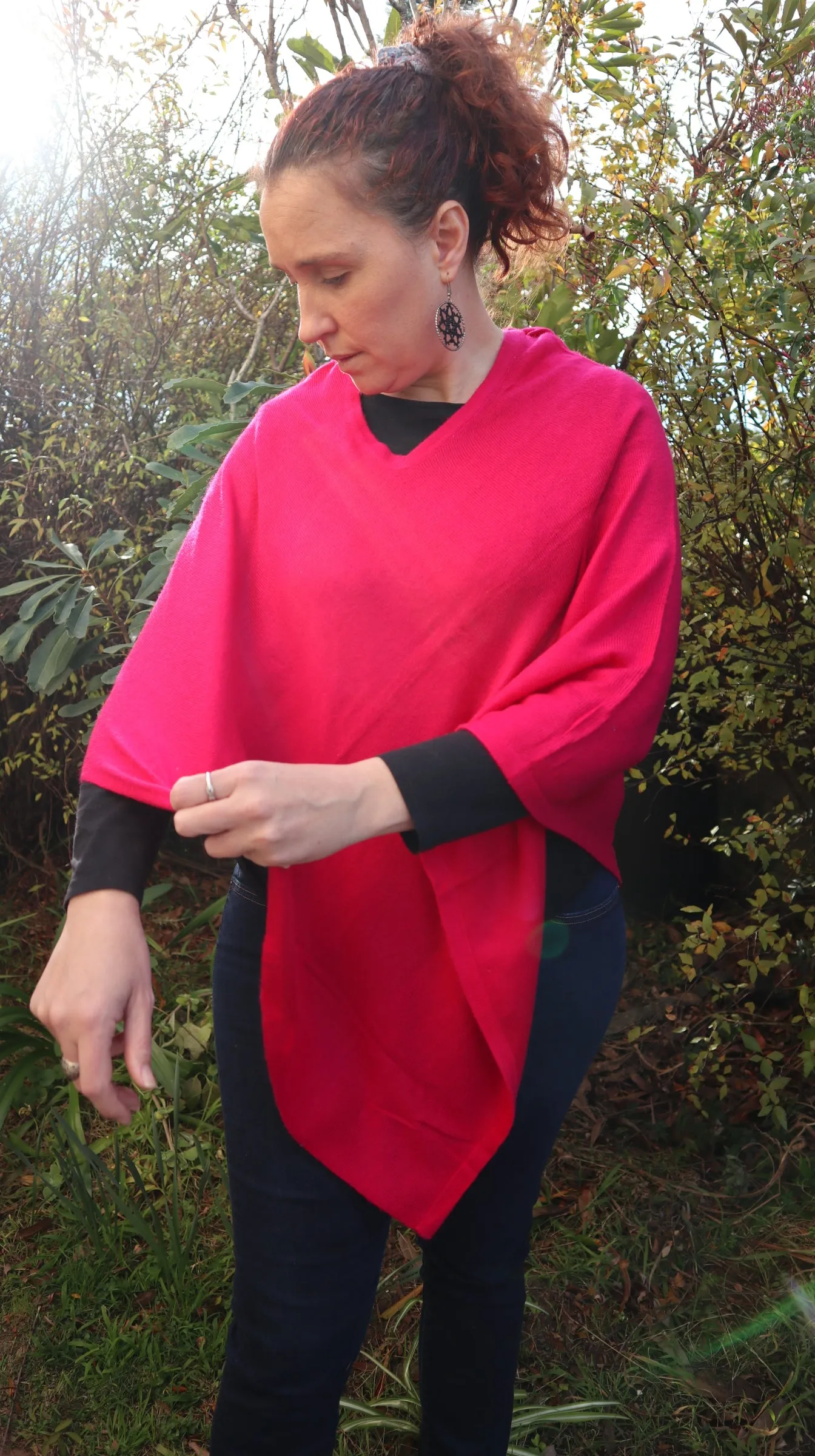 Fair Trade V Neck Cashmere Poncho - Pink