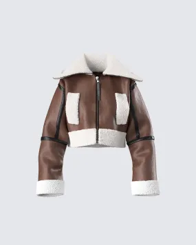 Farah Brown Vegan Leather Bomber