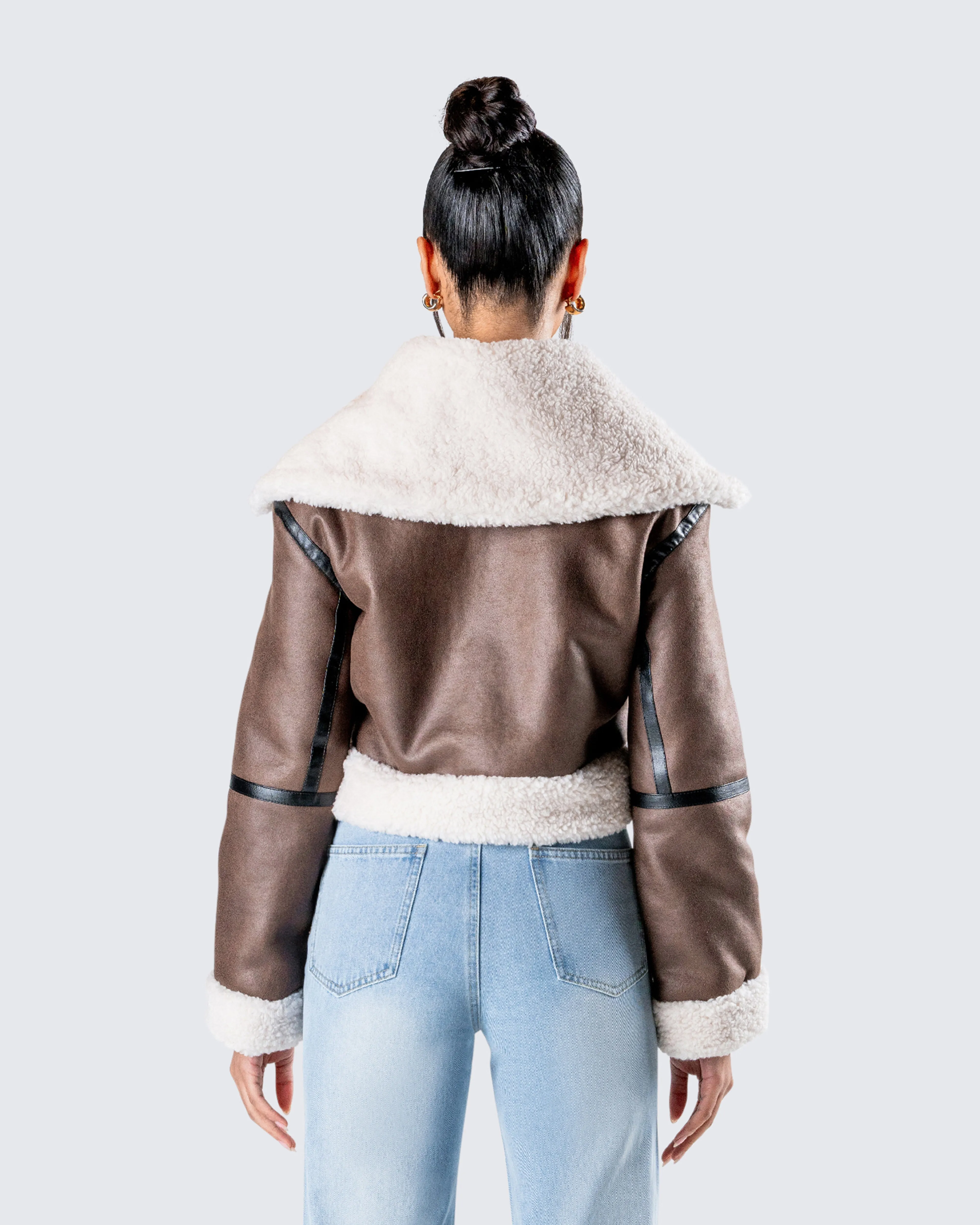 Farah Brown Vegan Leather Bomber