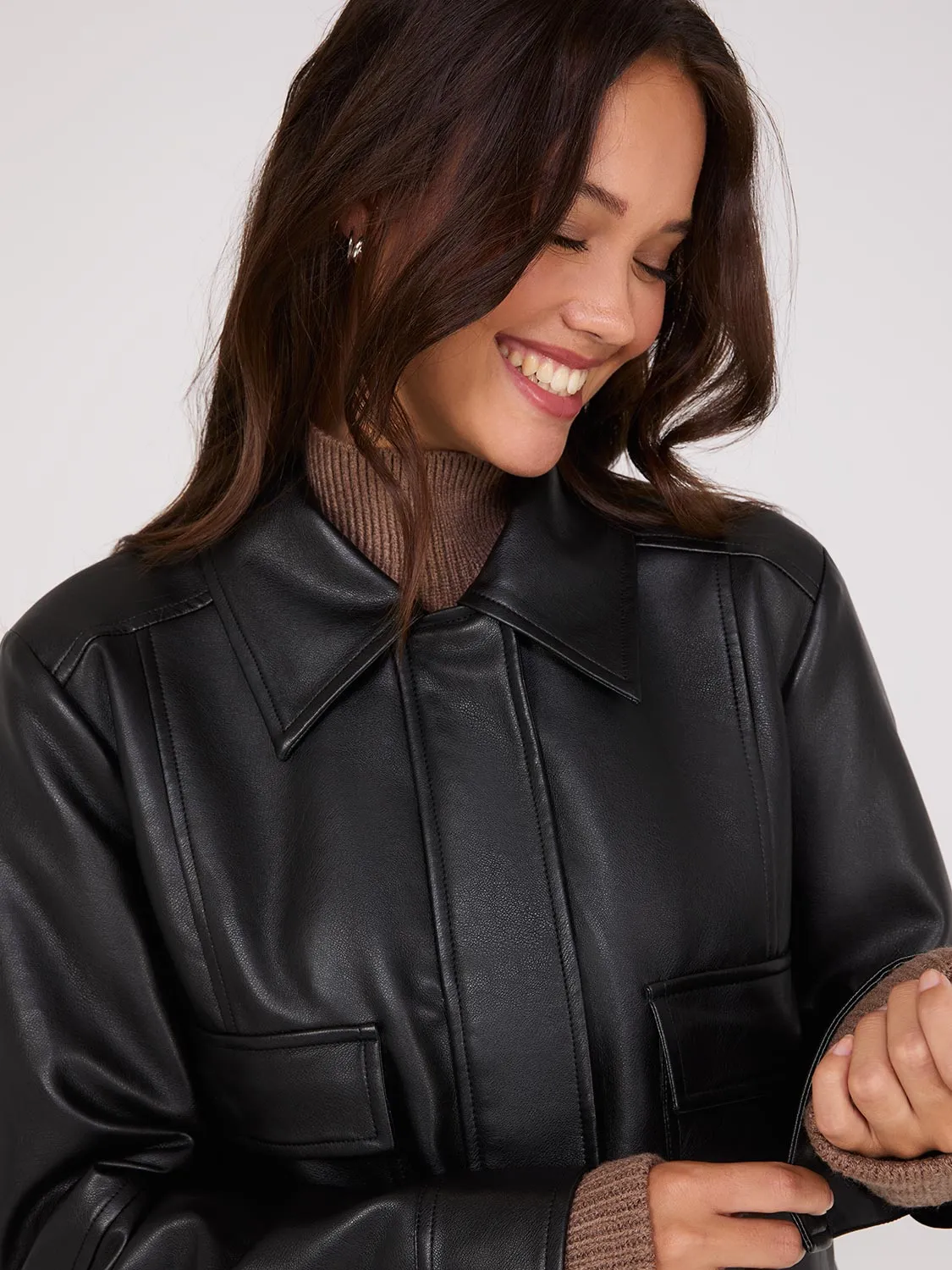 Faux Leather Jacket With Shearling Collar