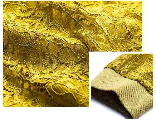 FINAL SALE Limited edition muted yellow lace vintage pencil lace skirt   top two piece suit set-Kaliska