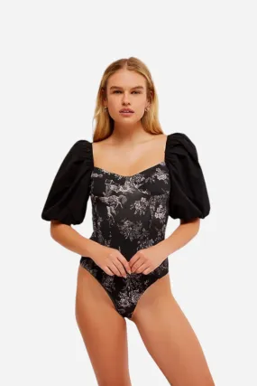 Free People Prairie Rose Bodysuit Black Combo