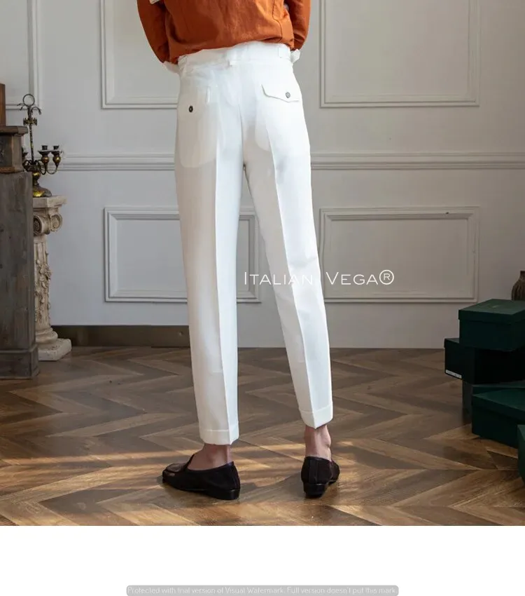 Frost White Classic Buckle Formal Gurkha Pants by ITALIAN VEGA®