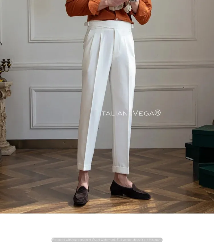 Frost White Classic Buckle Formal Gurkha Pants by ITALIAN VEGA®