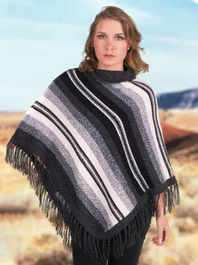 Gamboa Women Alpaca Poncho Striped Black & White