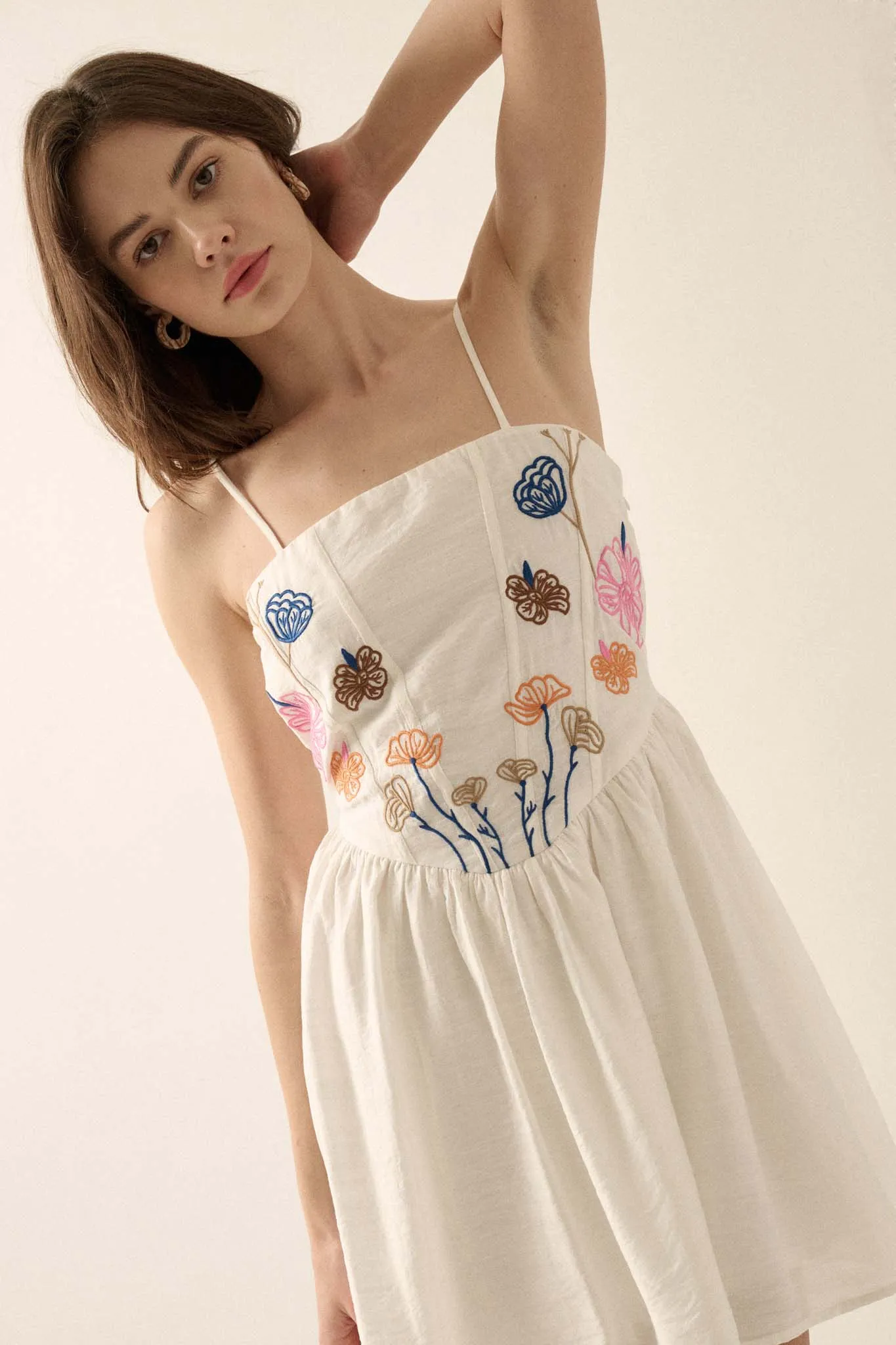 Garden Girl Embroidered Babydoll Mini Dress