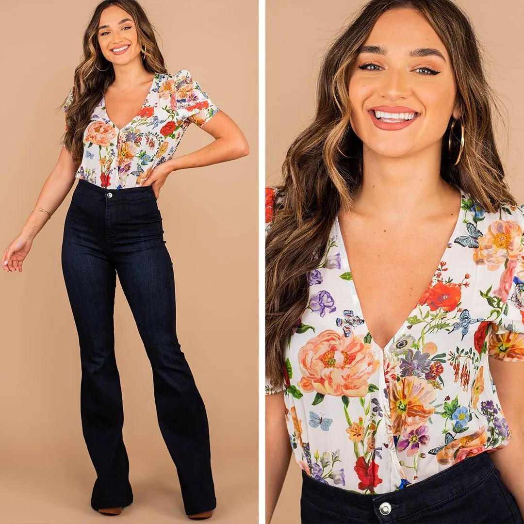 Garden Grove White Floral Bodysuit