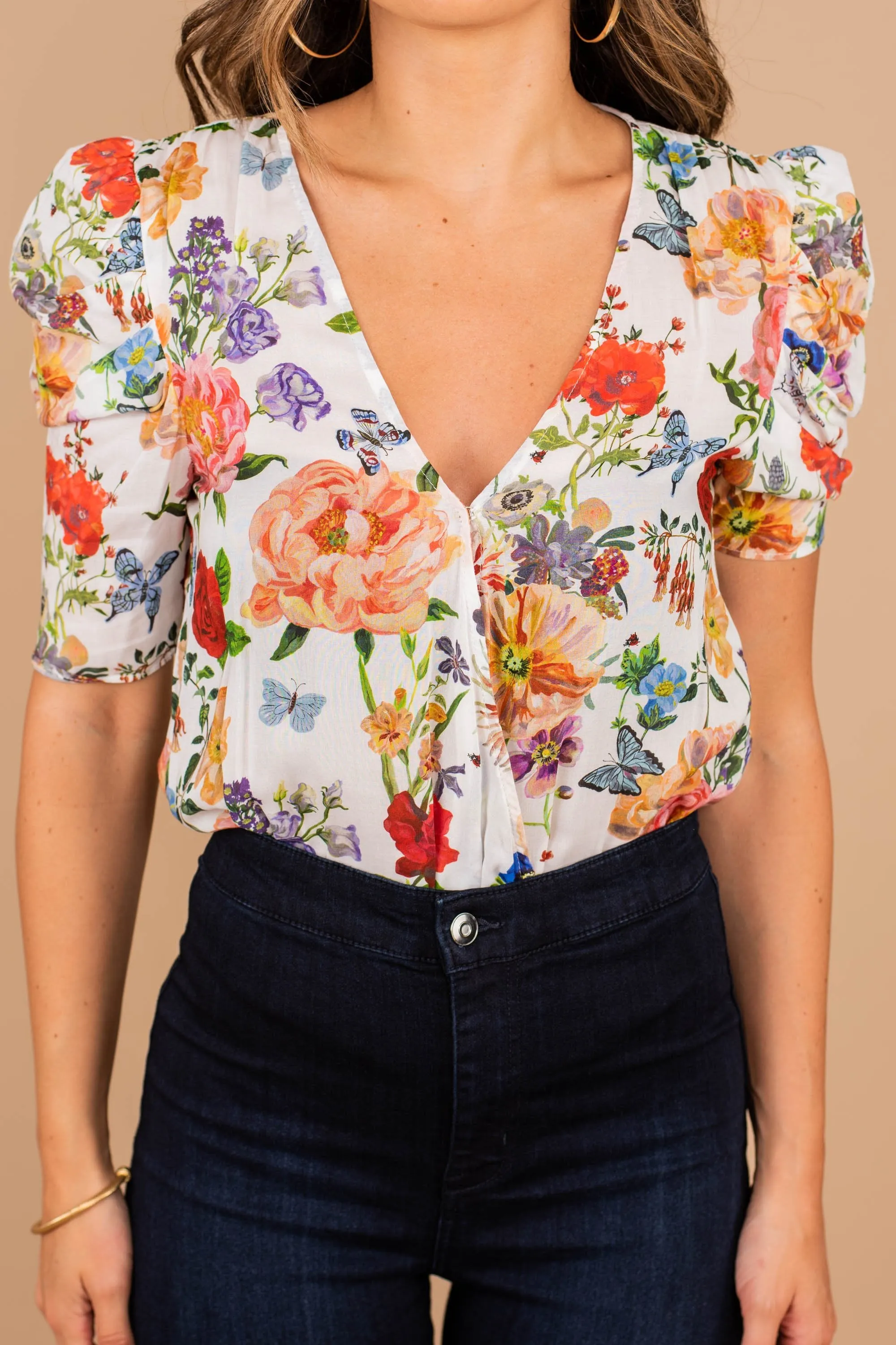 Garden Grove White Floral Bodysuit