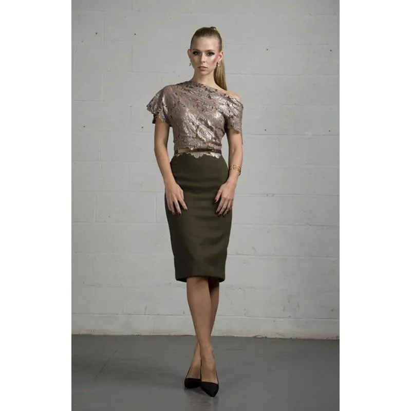 Grace Dress in metallic lace/silk and mink cashmere