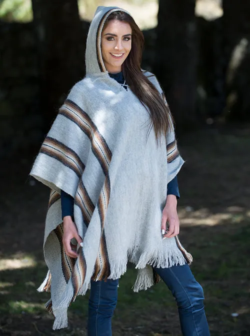 Gray Alpaca Poncho Hooded for Women