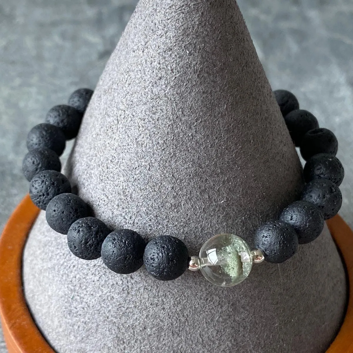 Green Phantom Quartz & Lava Stone Men Bracelet