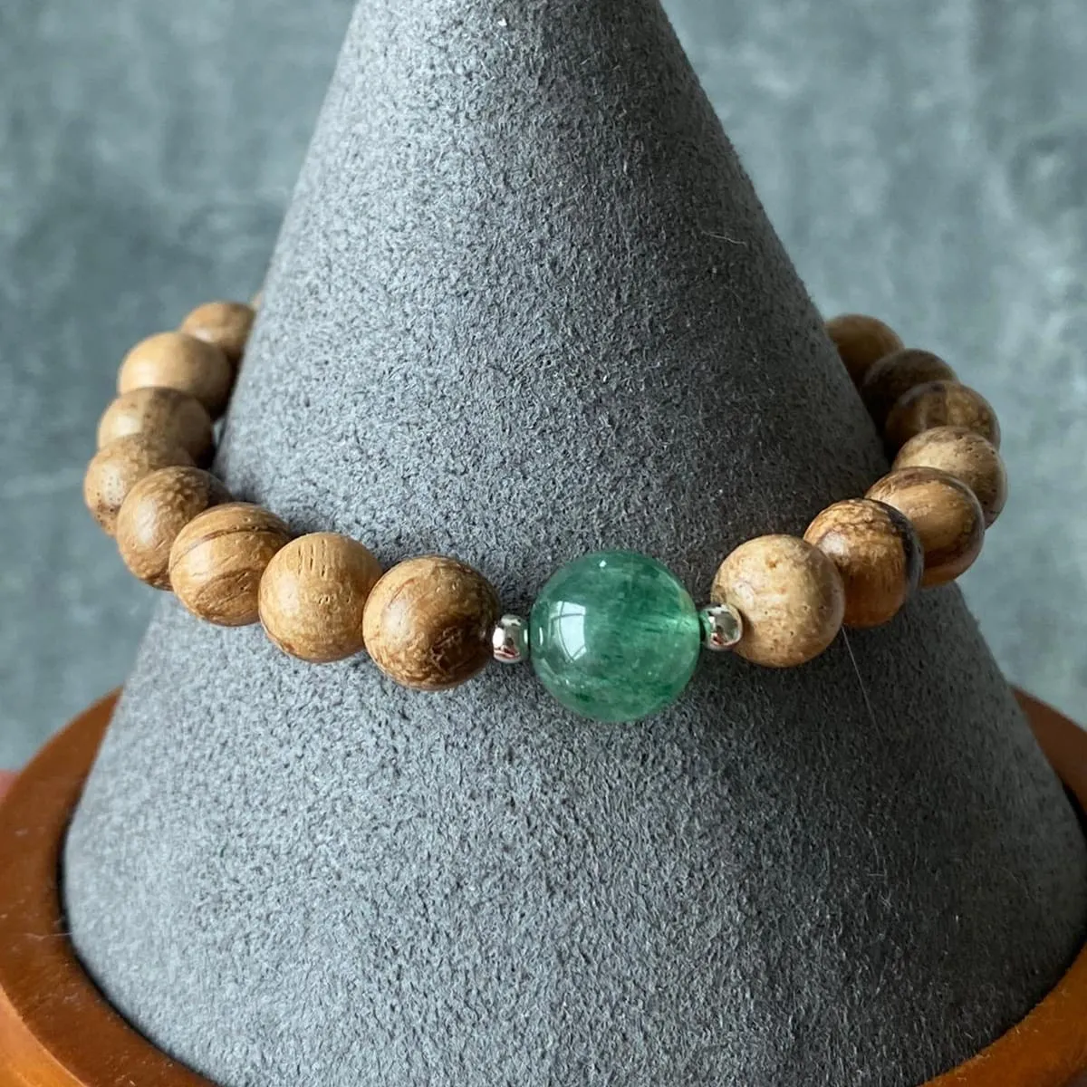 Green Strawberry Quartz & Agarwood Men Bracelet