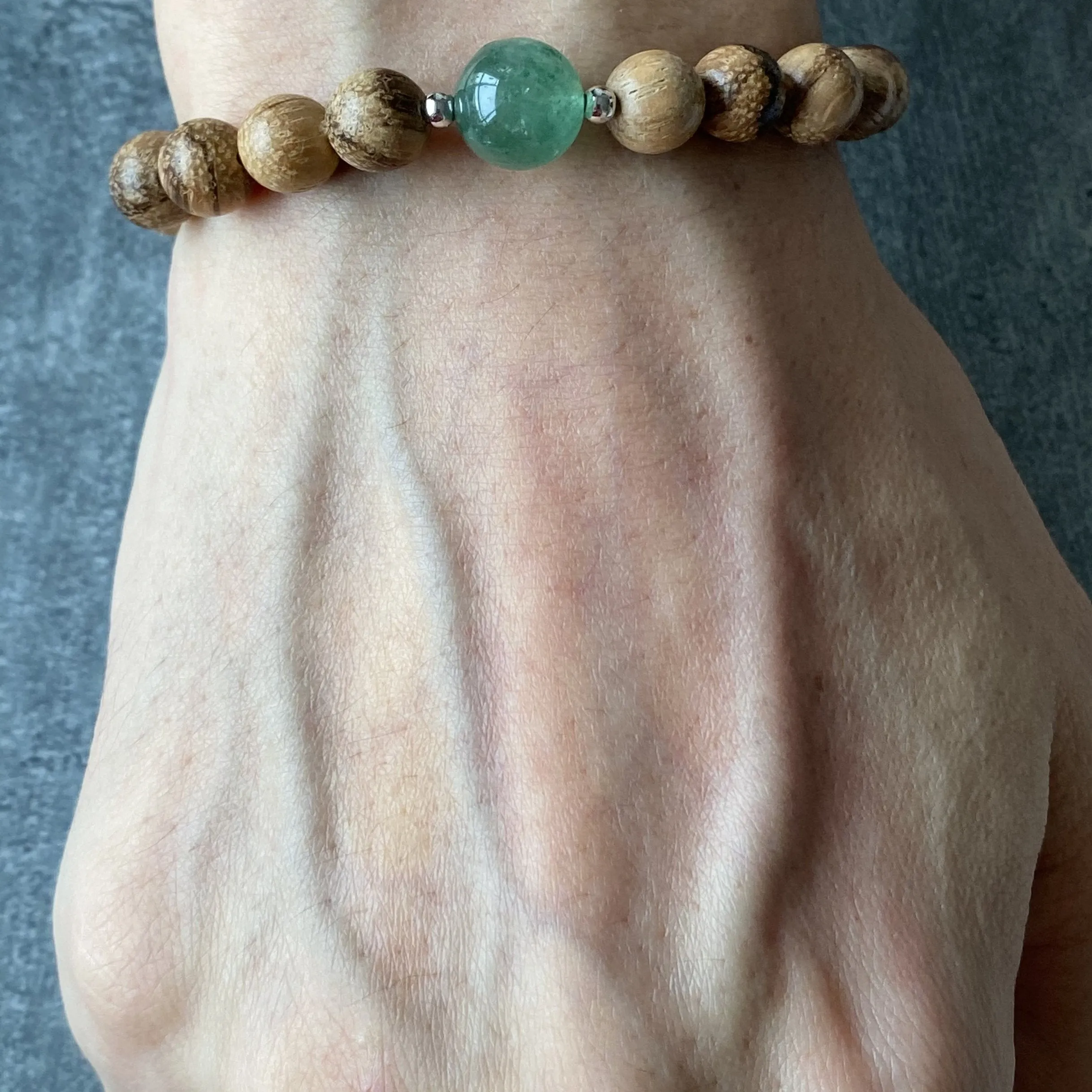 Green Strawberry Quartz & Agarwood Men Bracelet