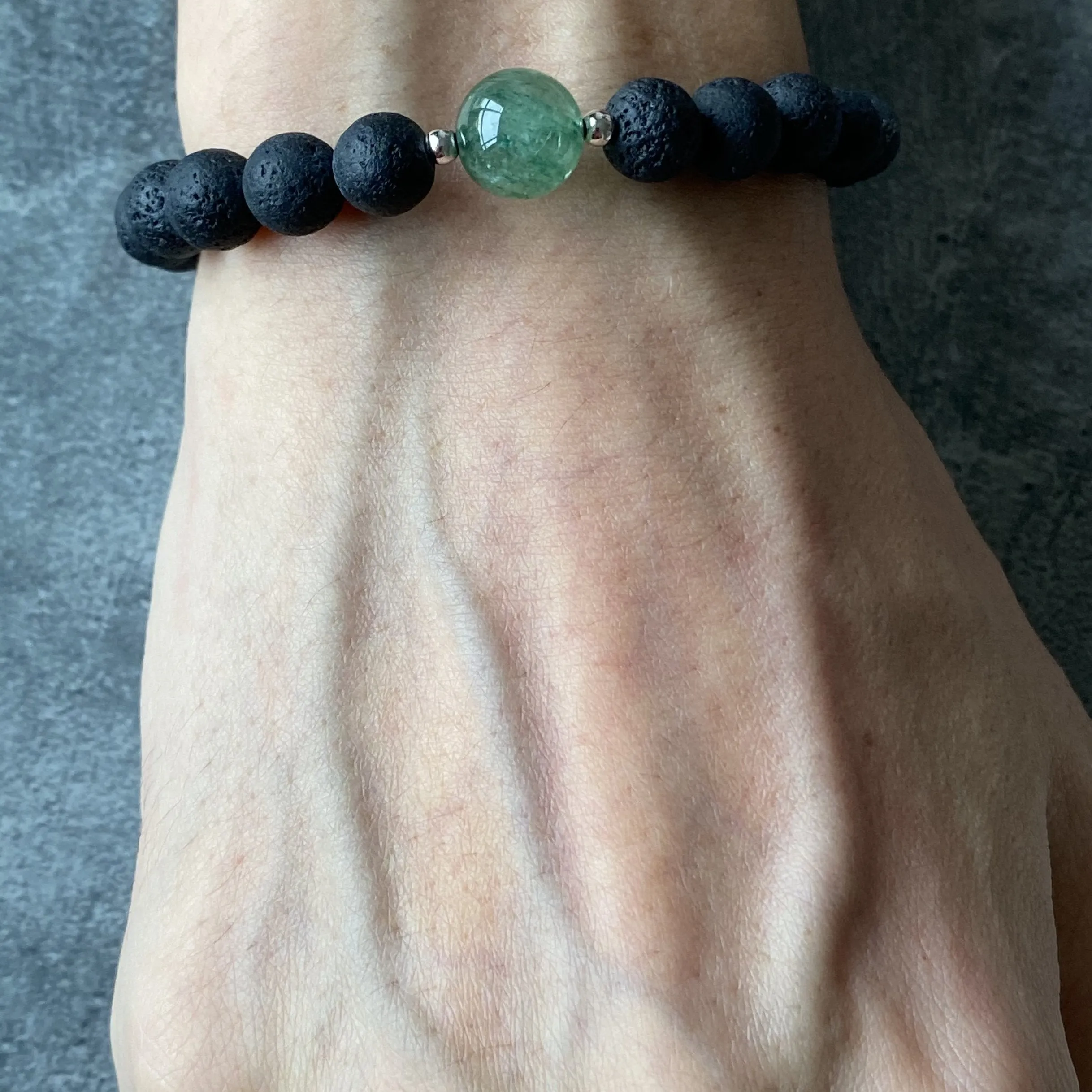 Green Strawberry Quartz & Lava Stone Men Bracelet