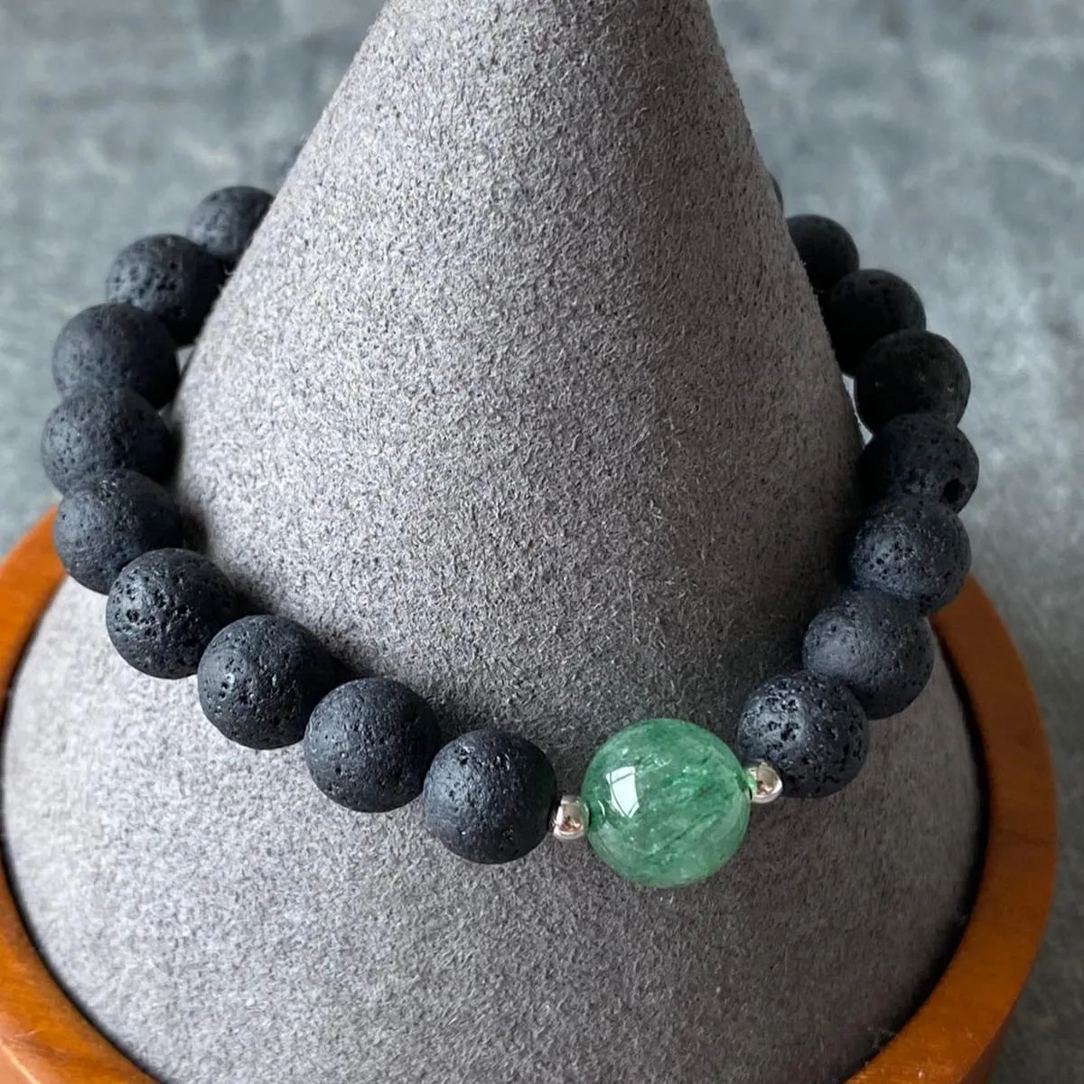 Green Strawberry Quartz & Lava Stone Men Bracelet