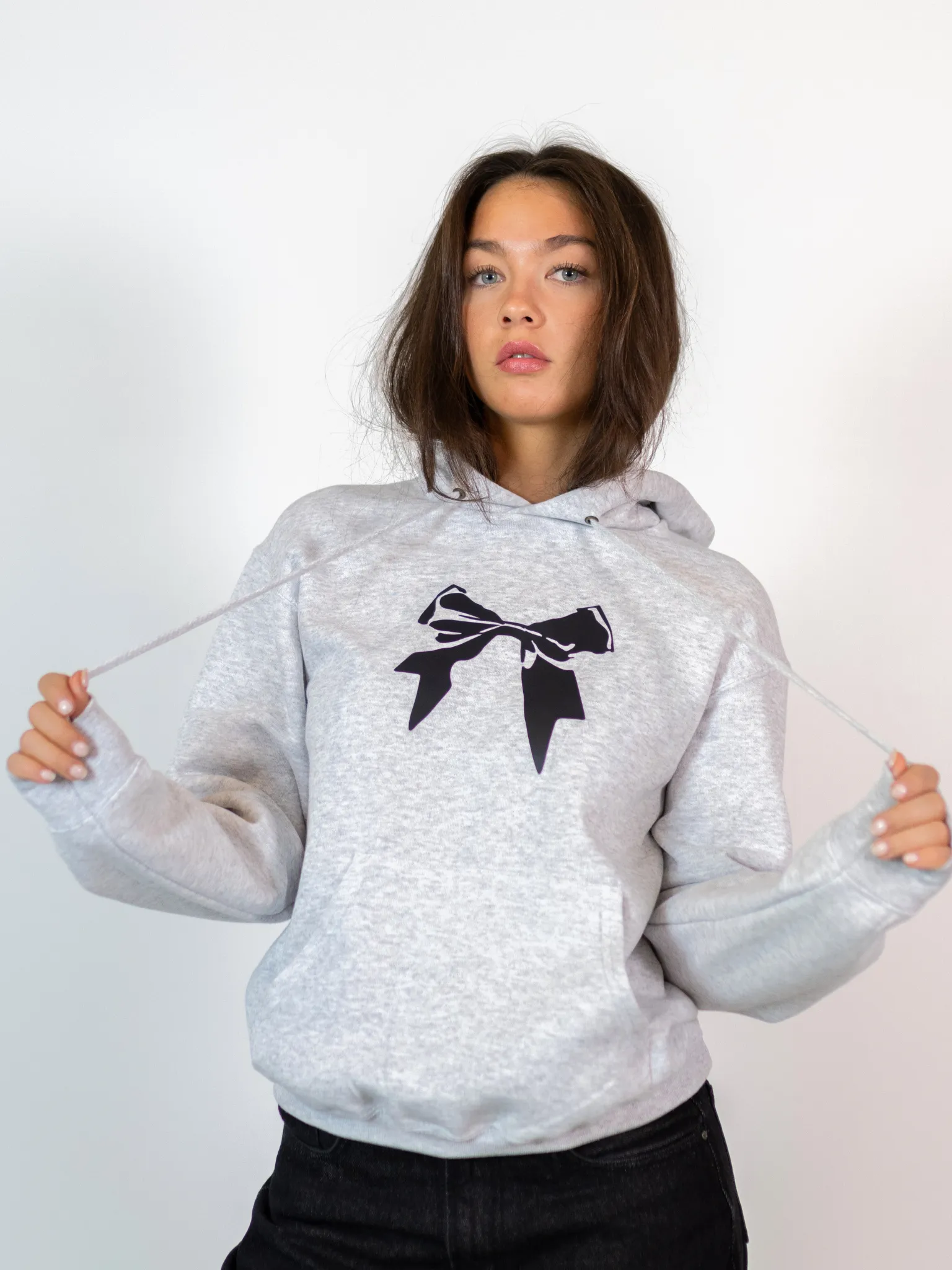 GRUNGE BOW HOODIE - GRÅ