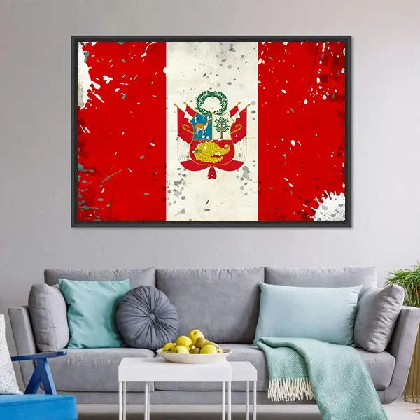 Grunge Peru Flag Canvas Wall Art