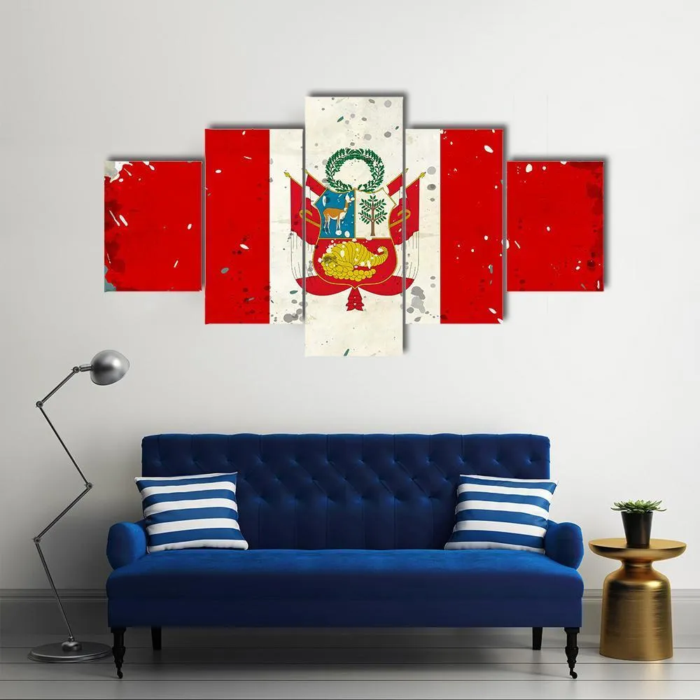 Grunge Peru Flag Canvas Wall Art