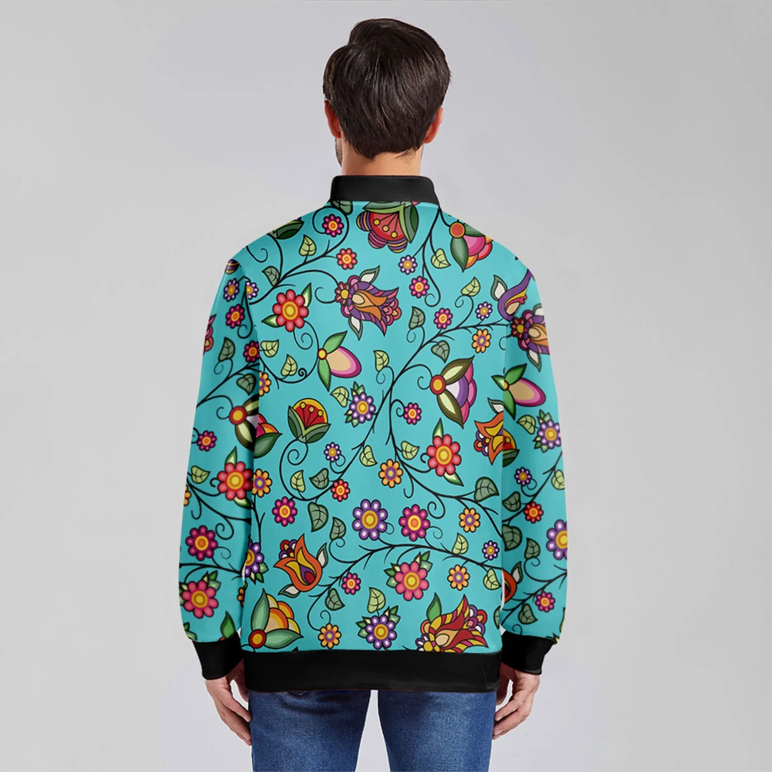 Heartbeat Petals Turquoise Zippered Collared Lightweight Jacket